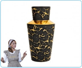 PVM10 Hitam Vas Bunga Emily Dengan Motif Marmer